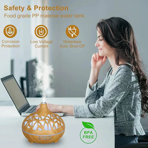 موزع روائح بالموجات فوق الصوتية مصنوع من شبكة خشبية